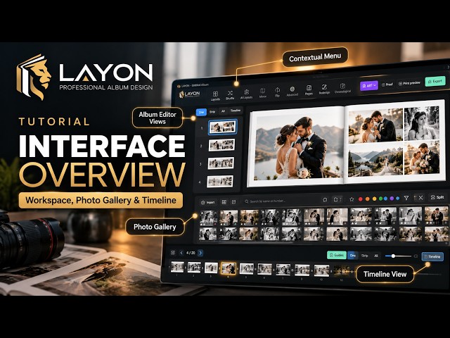 The interface: workspace, photo gallery and timeline